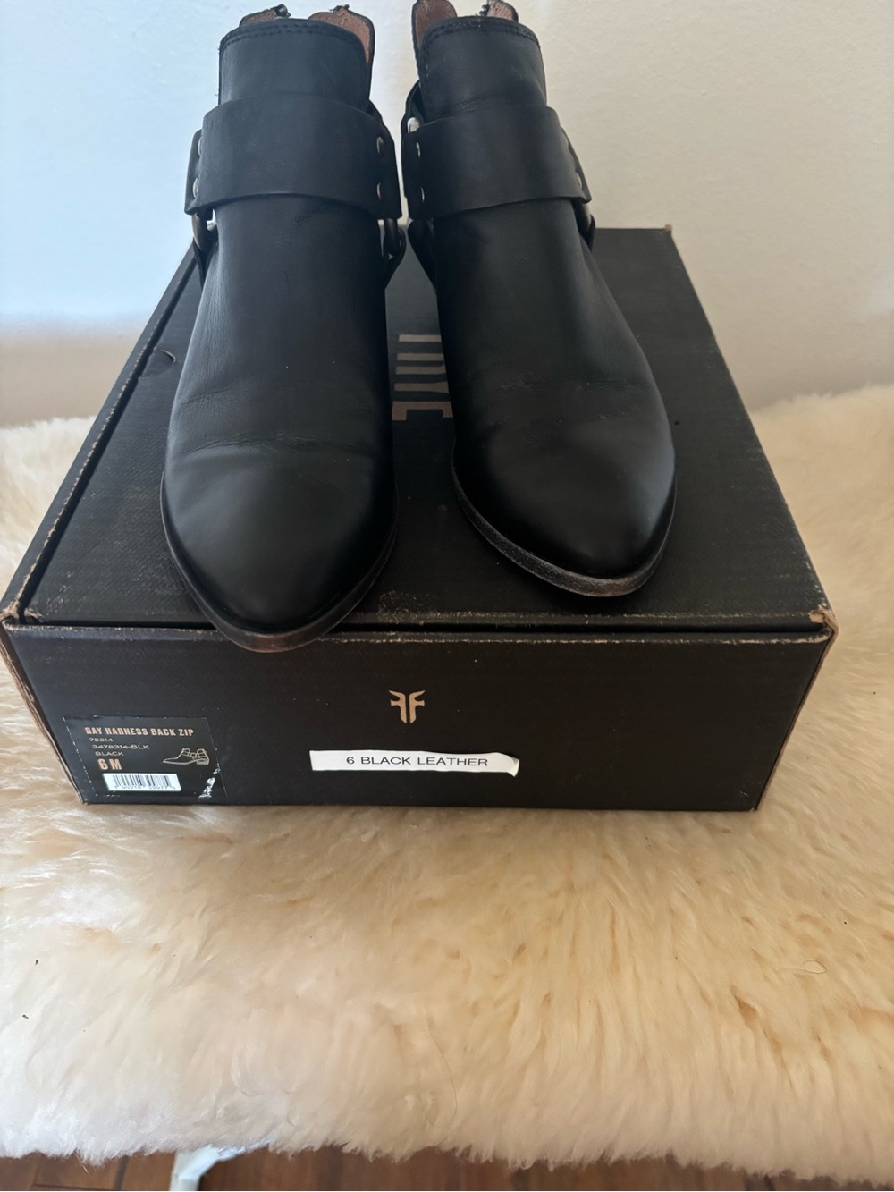 Frye Black Leather Ankle Strap Booties 6 Ray Harness